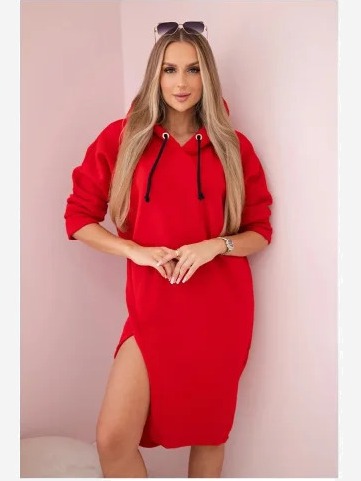Šaty s kapucňou a bočným rozparkom červená