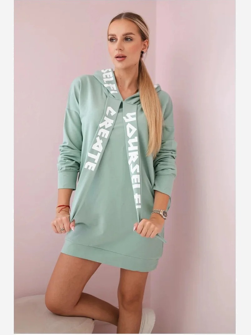 Šaty s kapucňou Oversize tmavá mäta
