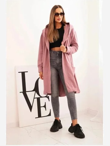 Kardigán s kapucňou oversize tmavo ružová