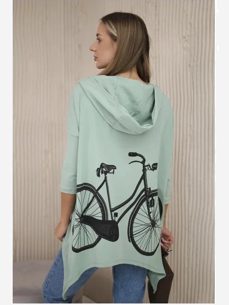 Mikina s potlačou na bicykli tmavá mäta
