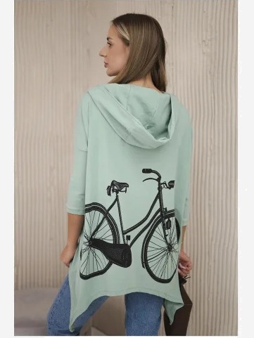 Mikina s potlačou na bicykli tmavá mäta