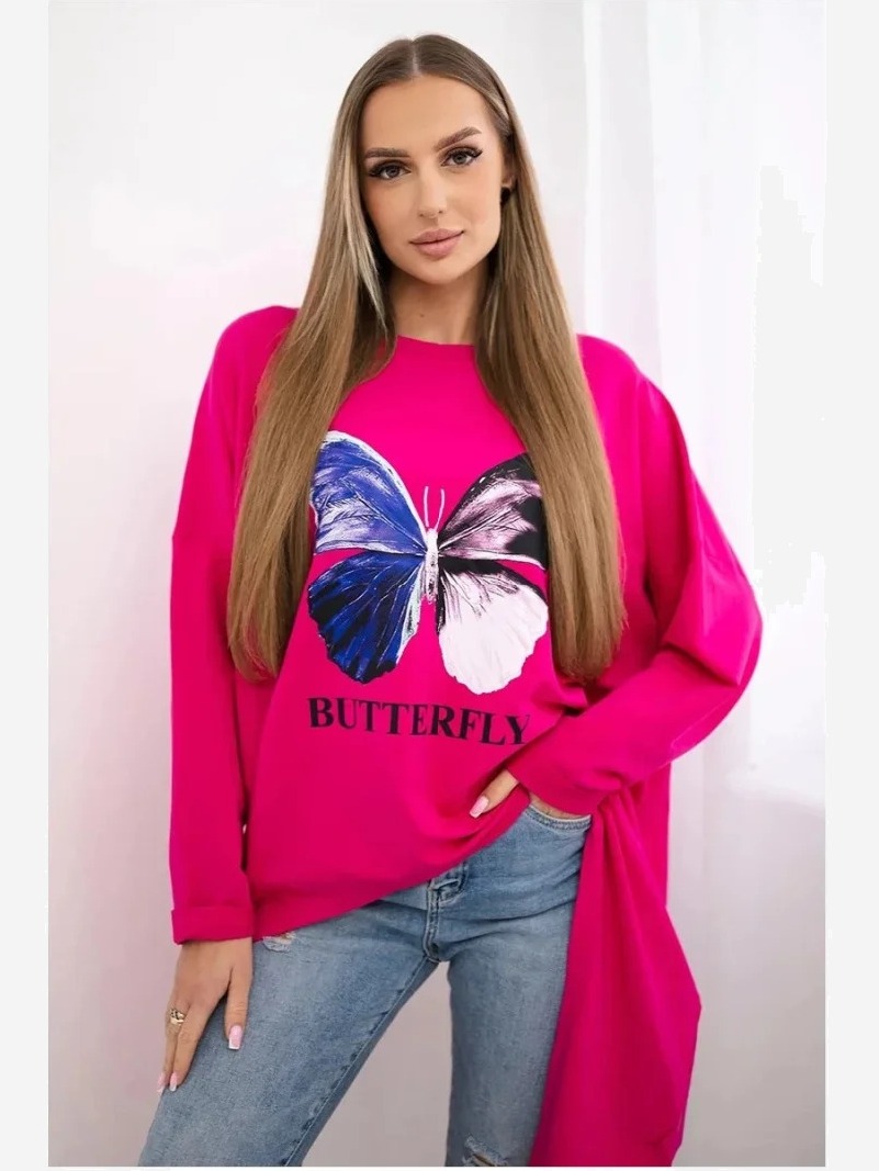 oversize tričko s potlačou fuchsiová