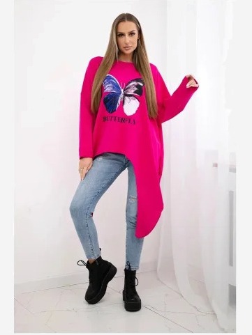 oversize tričko s potlačou fuchsiová