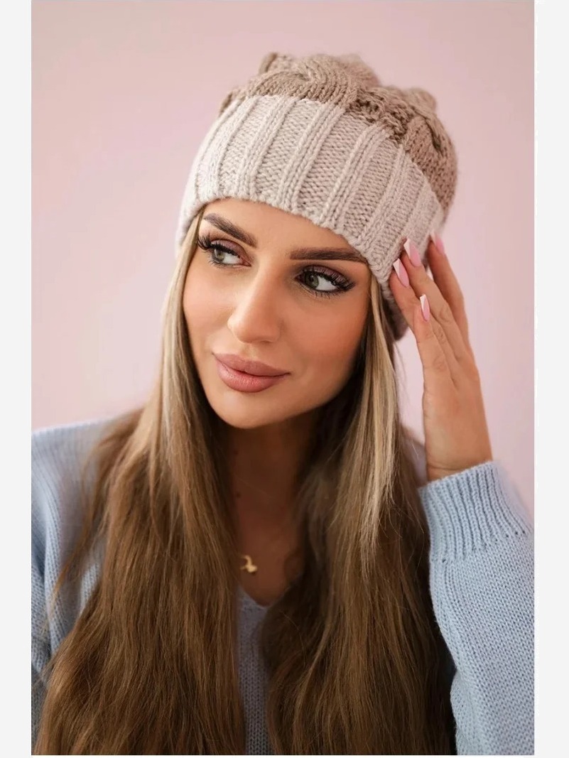 Čapica s fleece Paris K212 tmavo béžová+béžová