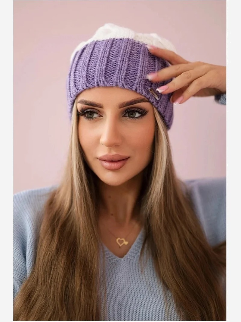 Čapica s fleece Paris K212 biely+fialový