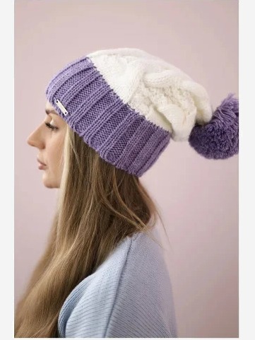 Čapica s fleece Paris K212 biely+fialový