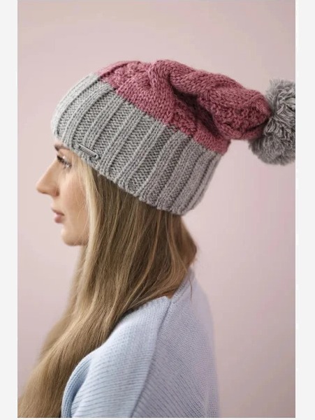 Čapica s fleece Paris K212 tmavo ružová+šedá