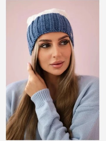 Čapica s fleece Paris K212 biela+denim farba