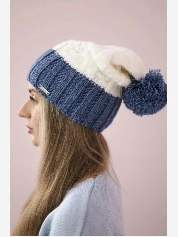 Čapica s fleece Paris K212 biela+denim farba