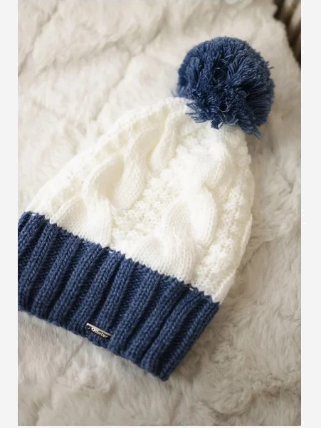 Čapica s fleece Paris K212 biela+denim farba