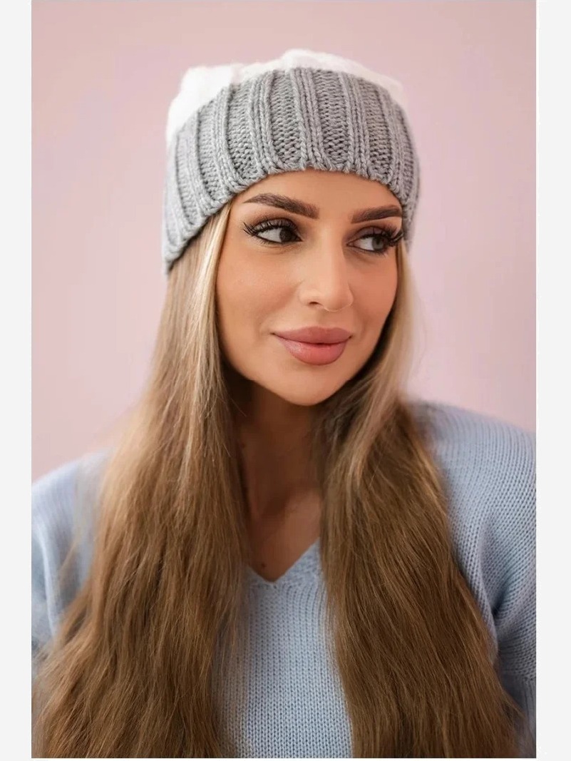 Čapica s fleece Paris K212 biela+šedá