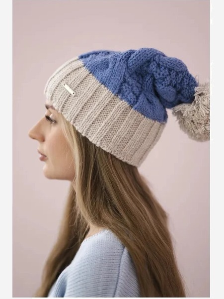 Čapica s fleece Paris K212 modrá+béžová
