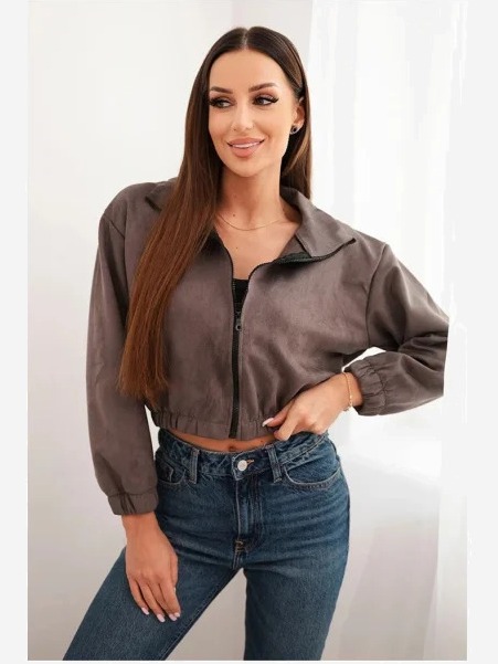 Semišová mikina na zips sivý