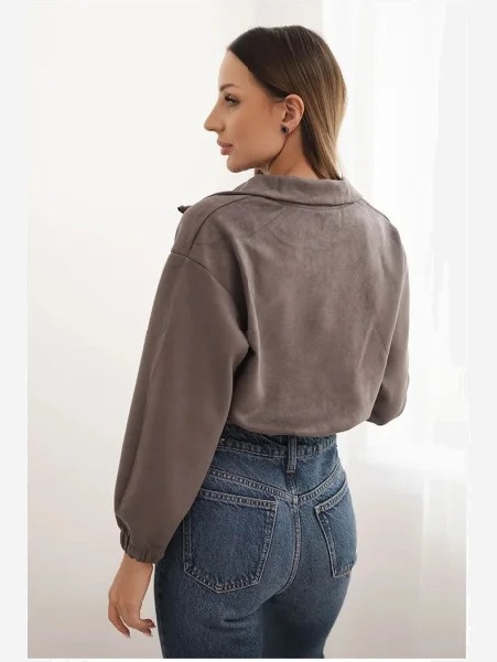 Semišová mikina na zips sivý