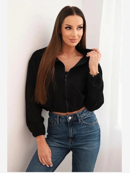 Semišová mikina na zips čierny
