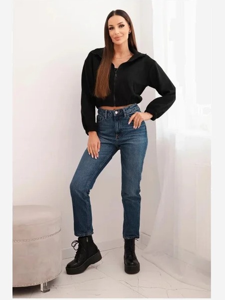 Semišová mikina na zips čierny