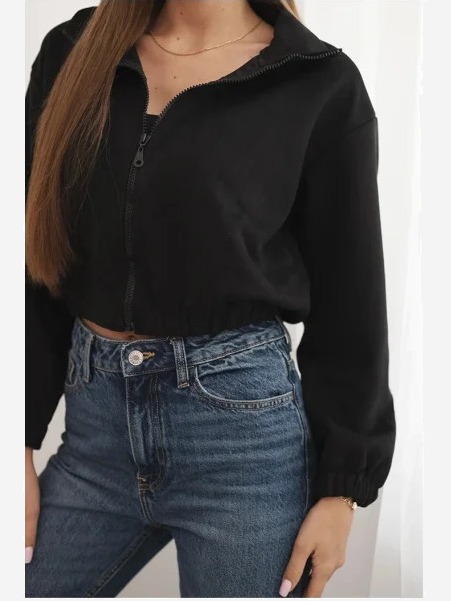Semišová mikina na zips čierny