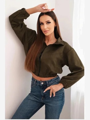 Semišová mikina na zips khaki