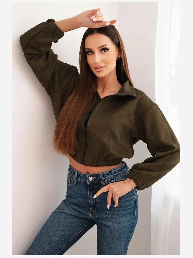 Semišová mikina na zips khaki