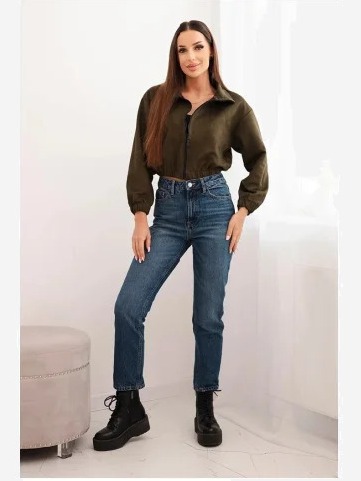 Semišová mikina na zips khaki