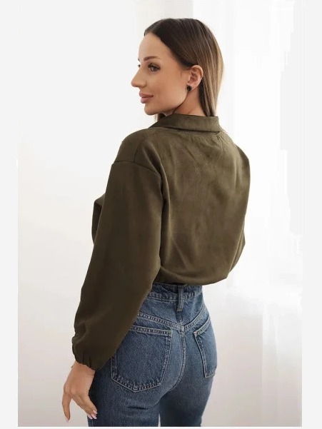 Semišová mikina na zips khaki
