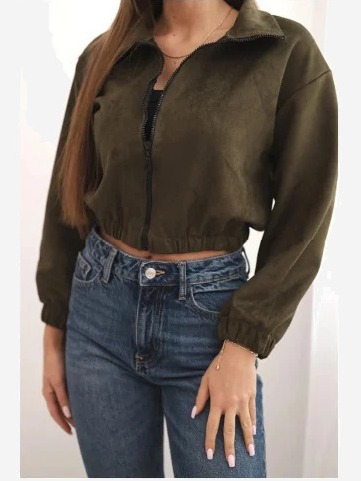 Semišová mikina na zips khaki