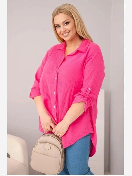 Bavlnená mušelínová košeľa fuksia