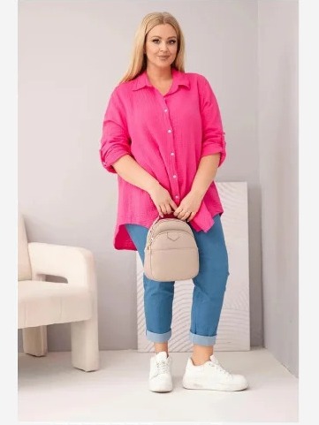 Bavlnená mušelínová košeľa fuksia