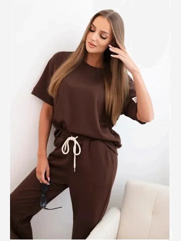 Dámska viskózová súprava s krátkym rukávom a nohavicami hnedý
