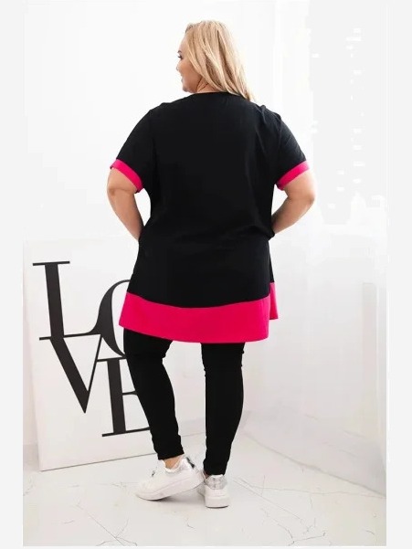 Fuksiová dámska tunika Plus Size s kvetinovým vzorom a ozdobnými perličkami