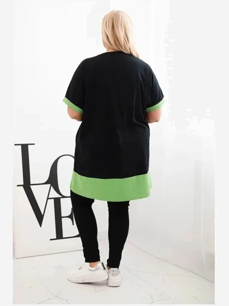 Zelená dámska tunika Plus Size s kvetinovým vzorom a ozdobnými perličkami