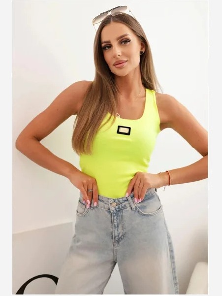 Tričko na ramienkach s ozdobnou nášivkou žltý neon