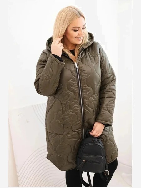 Dámska zimná prešívaná bunda Plus Size s kapucňou khaki