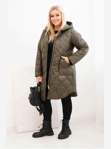 Dámska zimná prešívaná bunda Plus Size s kapucňou khaki