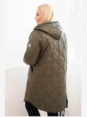 Dámska zimná prešívaná bunda Plus Size s kapucňou khaki