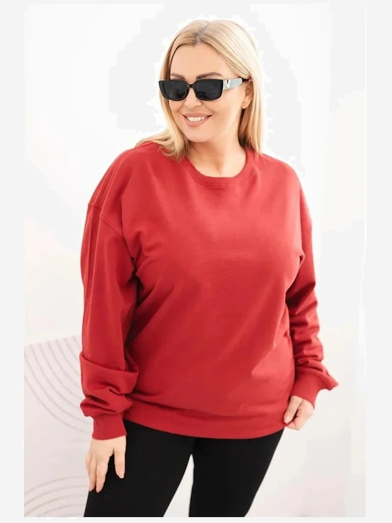 Dámska mikina s okrúhlym výstrihom Plus Size bavlnená basic bordová