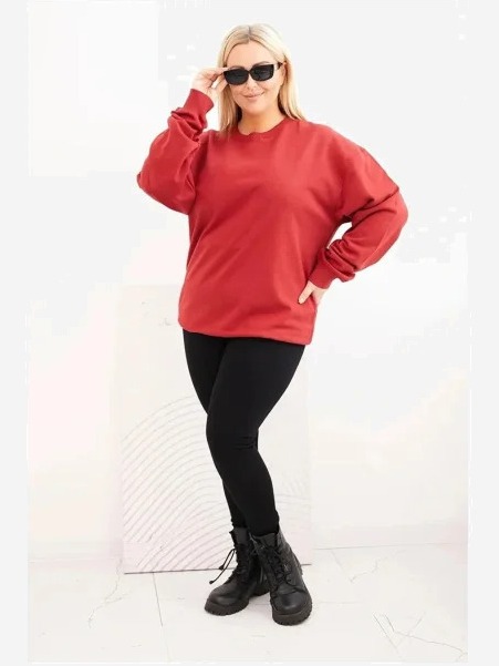 Dámska mikina s okrúhlym výstrihom Plus Size bavlnená basic bordová