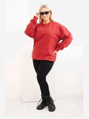 Dámska mikina s okrúhlym výstrihom Plus Size bavlnená basic bordová