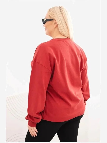 Dámska mikina s okrúhlym výstrihom Plus Size bavlnená basic bordová