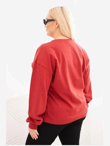 Dámska mikina s okrúhlym výstrihom Plus Size bavlnená basic bordová