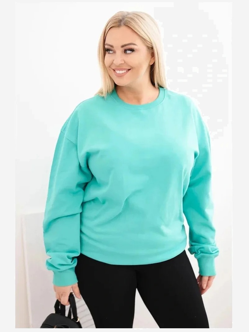Dámska mikina s okrúhlym výstrihom Plus Size bavlnená basic mätová