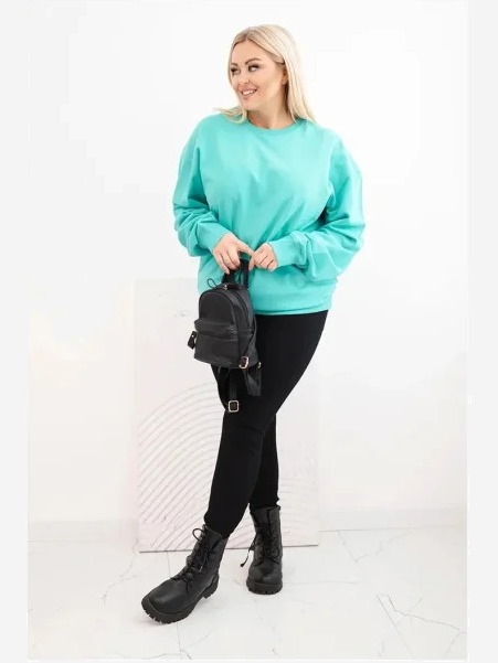 Dámska mikina s okrúhlym výstrihom Plus Size bavlnená basic mätová