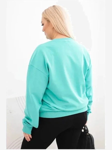 Dámska mikina s okrúhlym výstrihom Plus Size bavlnená basic mätová