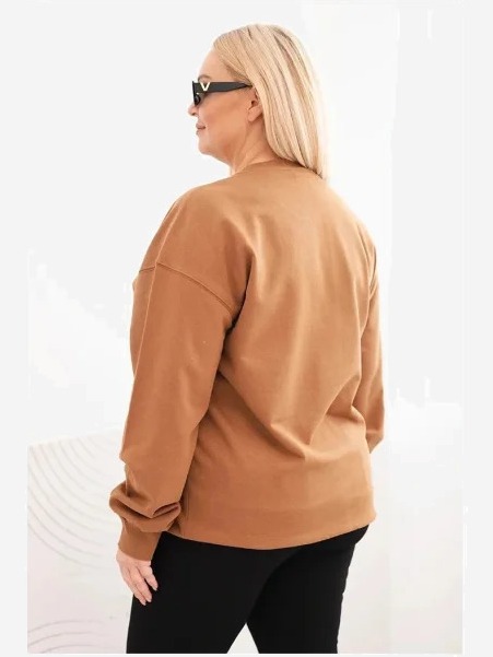 Dámska mikina s okrúhlym výstrihom Plus Size bavlnená basic camelová