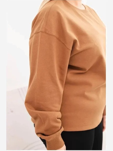 Dámska mikina s okrúhlym výstrihom Plus Size bavlnená basic camelová