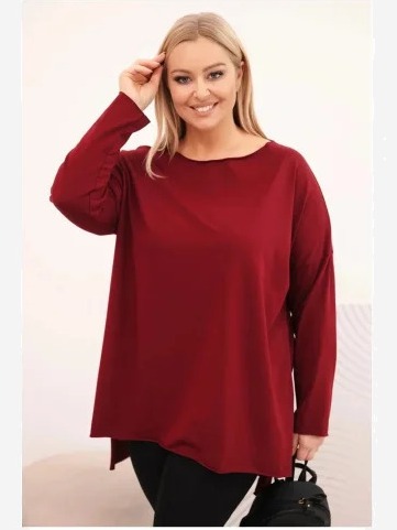 Dámska blúzka Plus Size asymetrická s dlhým rukávom bordová