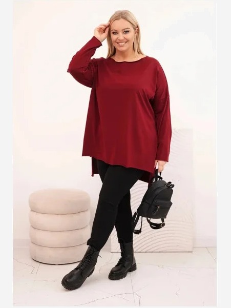 Dámska blúzka Plus Size asymetrická s dlhým rukávom bordová