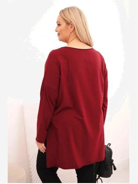 Dámska blúzka Plus Size asymetrická s dlhým rukávom bordová