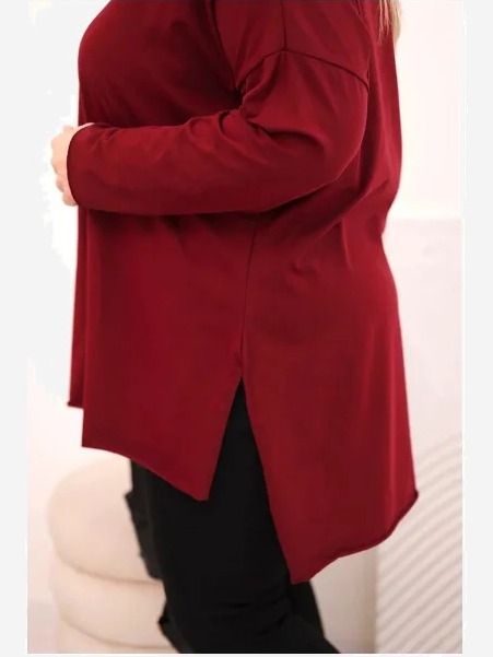 Dámska blúzka Plus Size asymetrická s dlhým rukávom bordová