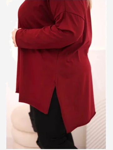 Dámska blúzka Plus Size asymetrická s dlhým rukávom bordová